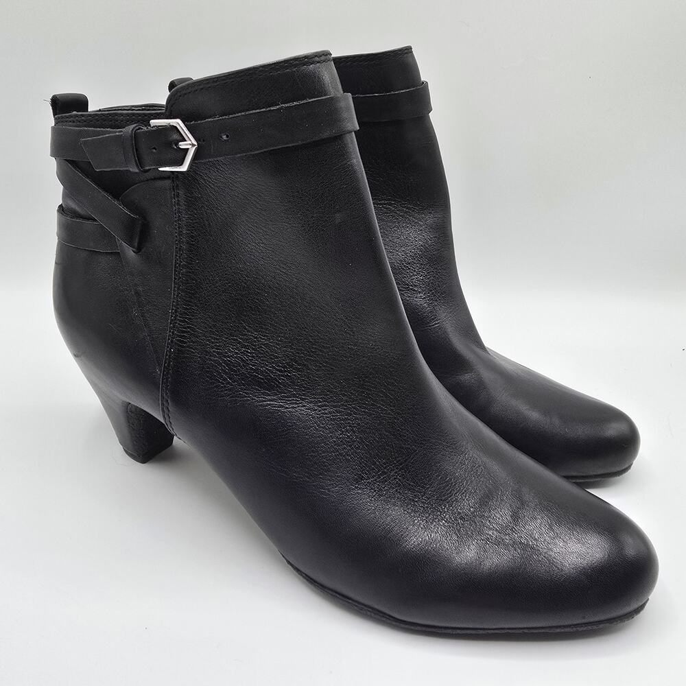 Sam Edelman Maddox Mid Heel black leather strappy booties almond toe zip 9.5